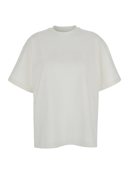 Jil Sander Women White Crewneck T-Shirt With Tonal Logo Print On The Front In Cotton Woman by Luosophy