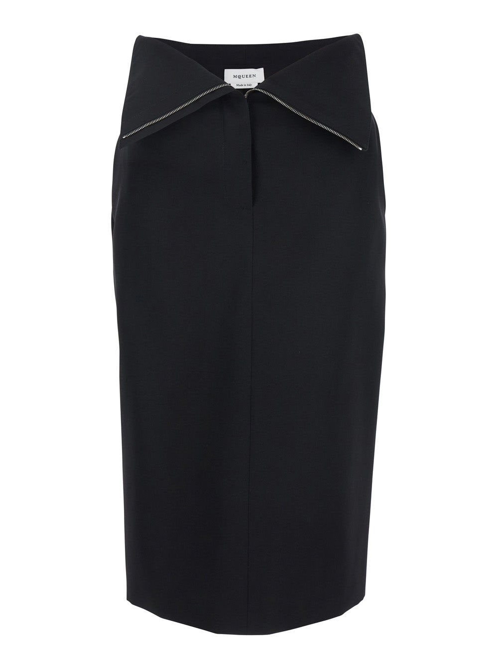 Alexander Mcqueen Women Black Skirt With Foldover Waist And Rear Single Slit In Wool Woman by Luosophy