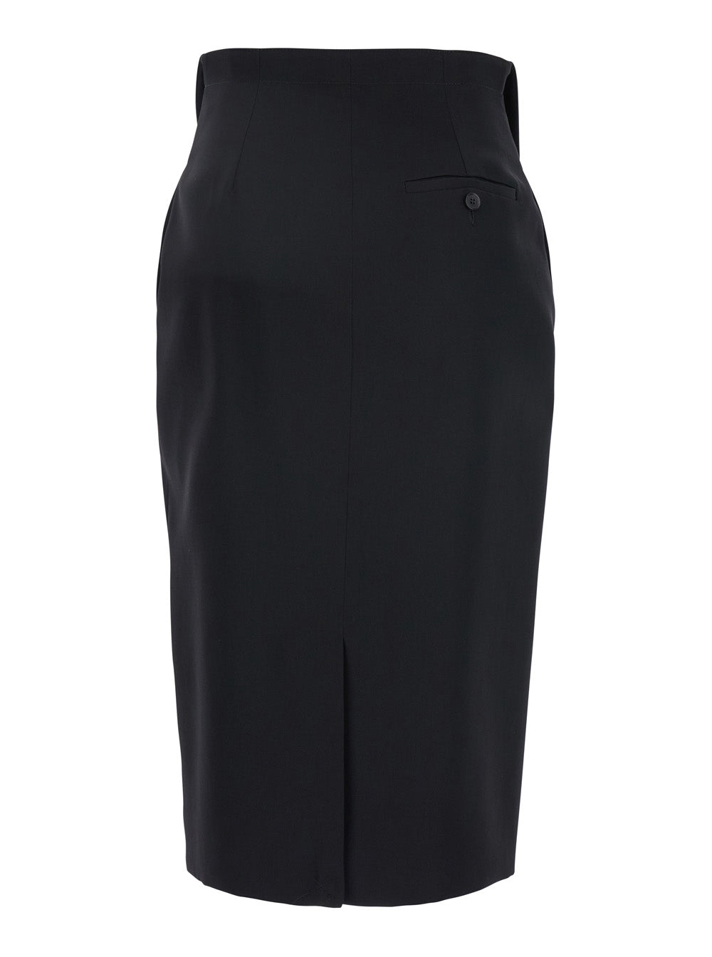Alexander Mcqueen Women Black Skirt With Foldover Waist And Rear Single Slit In Wool Woman by Luosophy