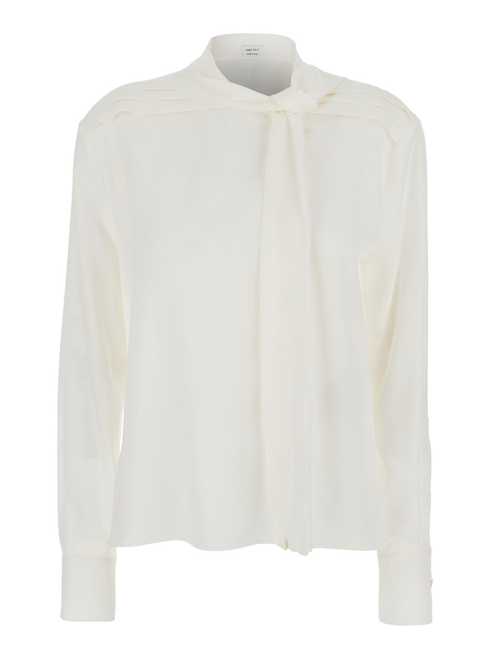 Alexander Mcqueen Women White Blouse With Scarf Detail On The Front In Silk Woman by Luosophy