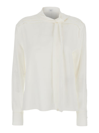 Alexander Mcqueen Women White Blouse With Scarf Detail On The Front In Silk Woman by Luosophy