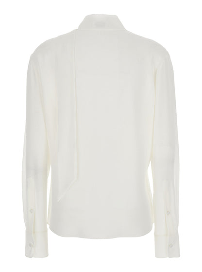 Alexander Mcqueen Women White Blouse With Scarf Detail On The Front In Silk Woman by Luosophy