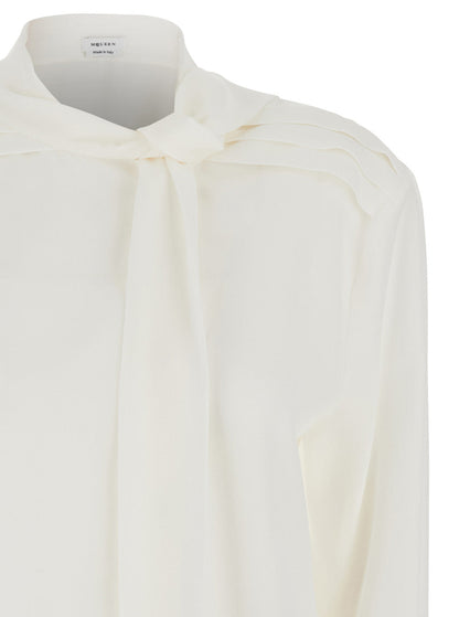 Alexander Mcqueen Women White Blouse With Scarf Detail On The Front In Silk Woman by Luosophy