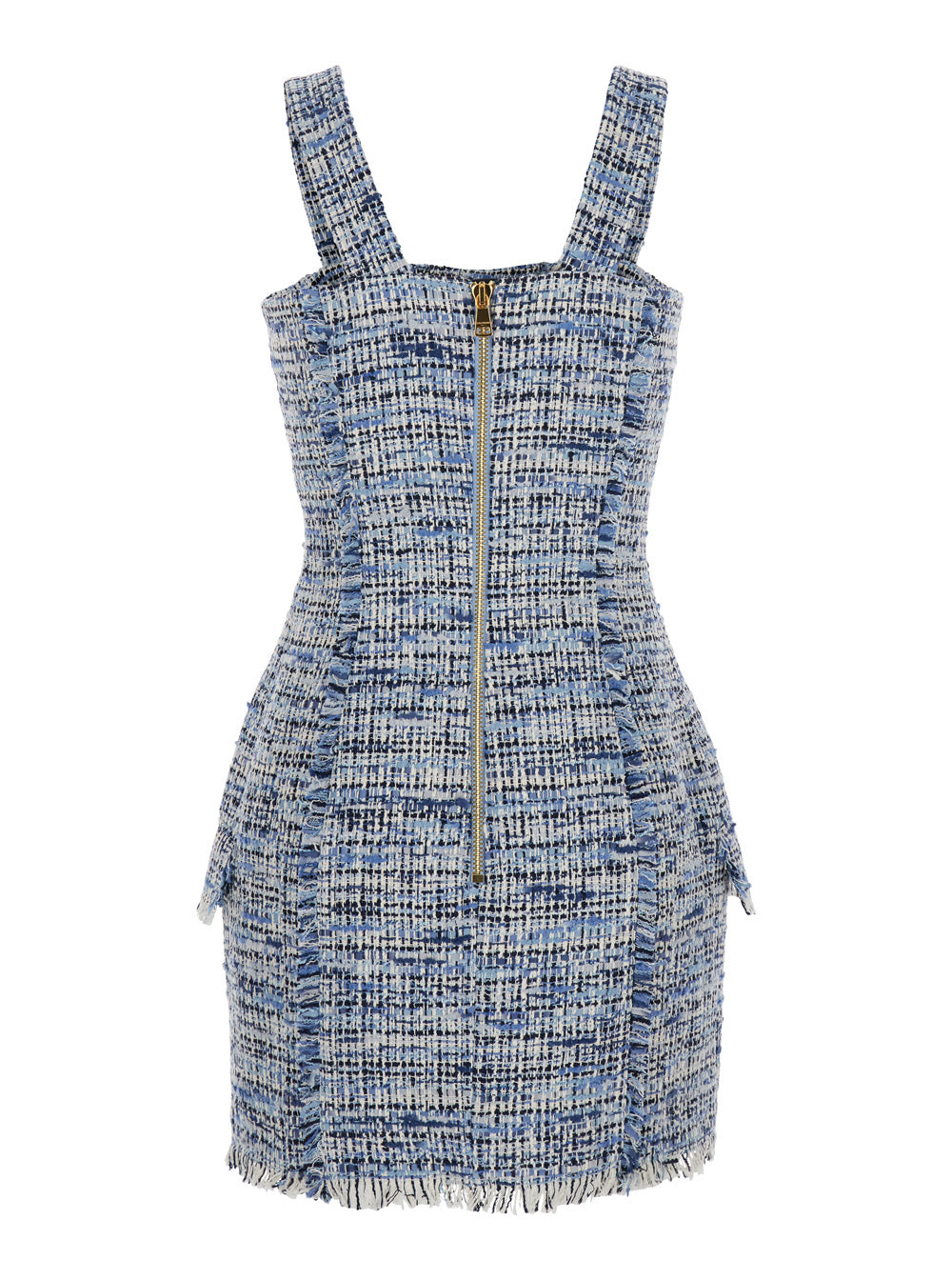 Balmain Women Blue Dress With Frayed Details In Tweed Woman by Luosophy