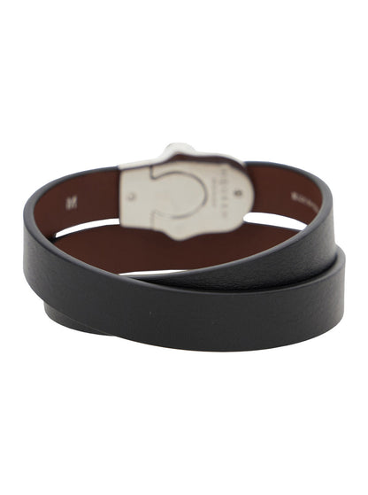 Alexander Mcqueen Men Black Bracelet With Skull Detail In Brass And Leather Man by Luosophy