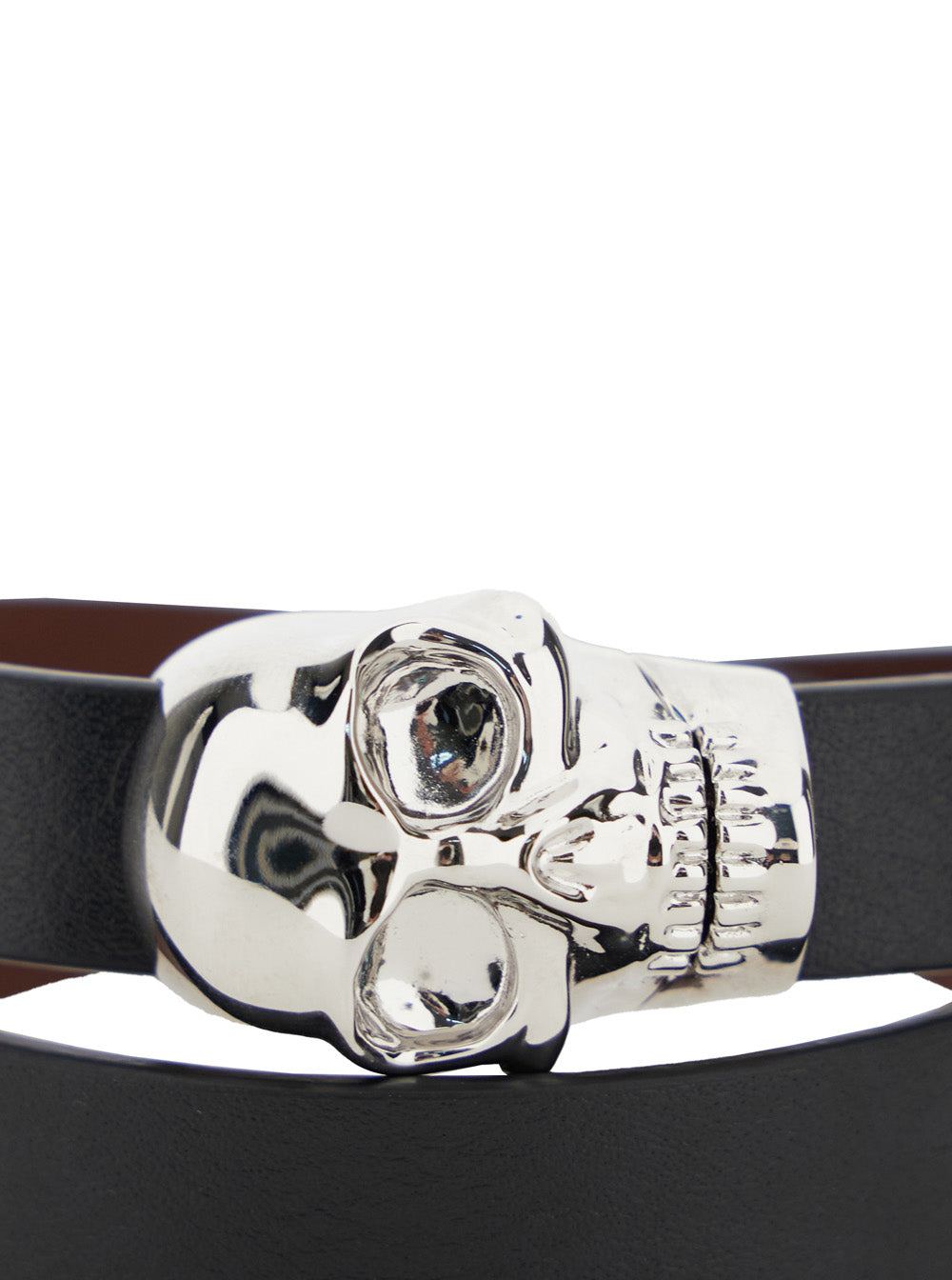 Alexander Mcqueen Men Black Bracelet With Skull Detail In Brass And Leather Man by Luosophy