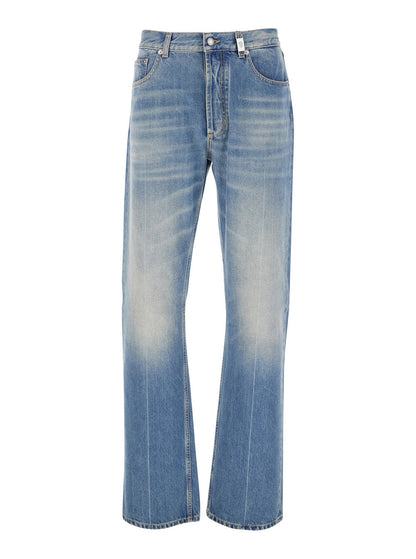 Alexander Mcqueen Men Blue High Waisted Jeans With Logo Detail On The Loop And Logo Patch On The Rear In Denim Man by Luosophy