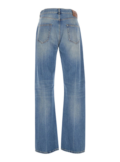 Alexander Mcqueen Men Blue High Waisted Jeans With Logo Detail On The Loop And Logo Patch On The Rear In Denim Man by Luosophy