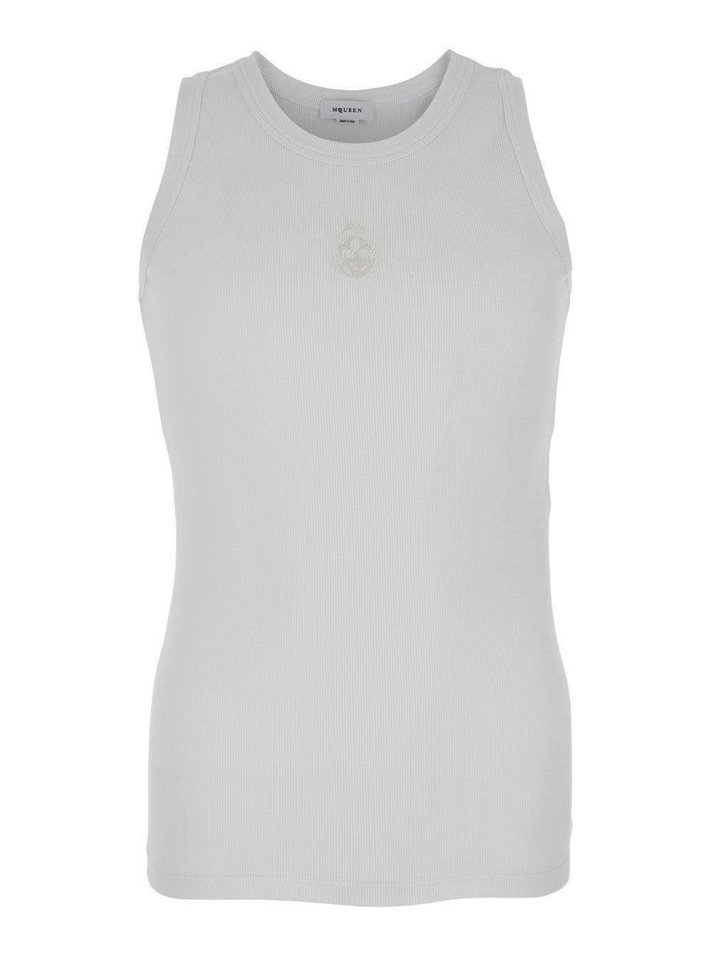 Alexander Mcqueen Men White Top With Upside Down Skull Embroidery On The Front In Cotton Jersey Man by Luosophy
