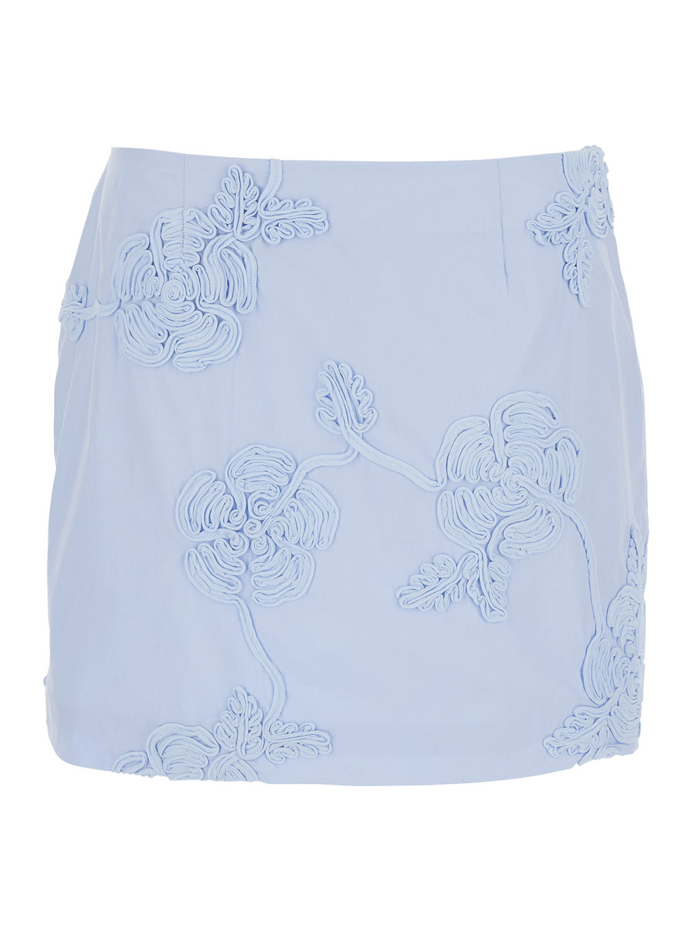 Rotate Women Light Blue Mini Skirt With Low Waist And All-Over Floral Motif In Cotton Woman by Luosophy