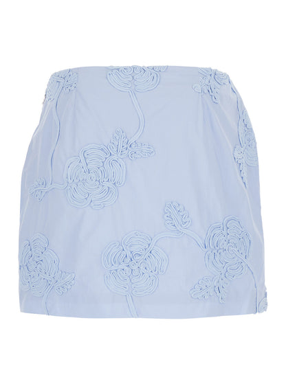 Rotate Women Light Blue Mini Skirt With Low Waist And All-Over Floral Motif In Cotton Woman by Luosophy