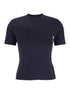 Max Mara Women Blue Crewneck T-Shirt With Tonal Logo Lettering On The Front In Viscose Blend Woman by Luosophy