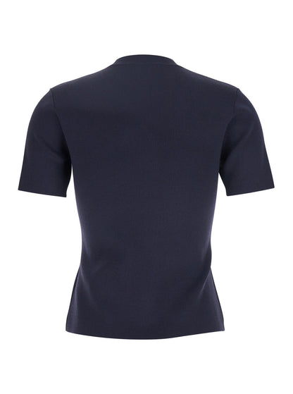 Max Mara Women Blue Crewneck T-Shirt With Tonal Logo Lettering On The Front In Viscose Blend Woman by Luosophy