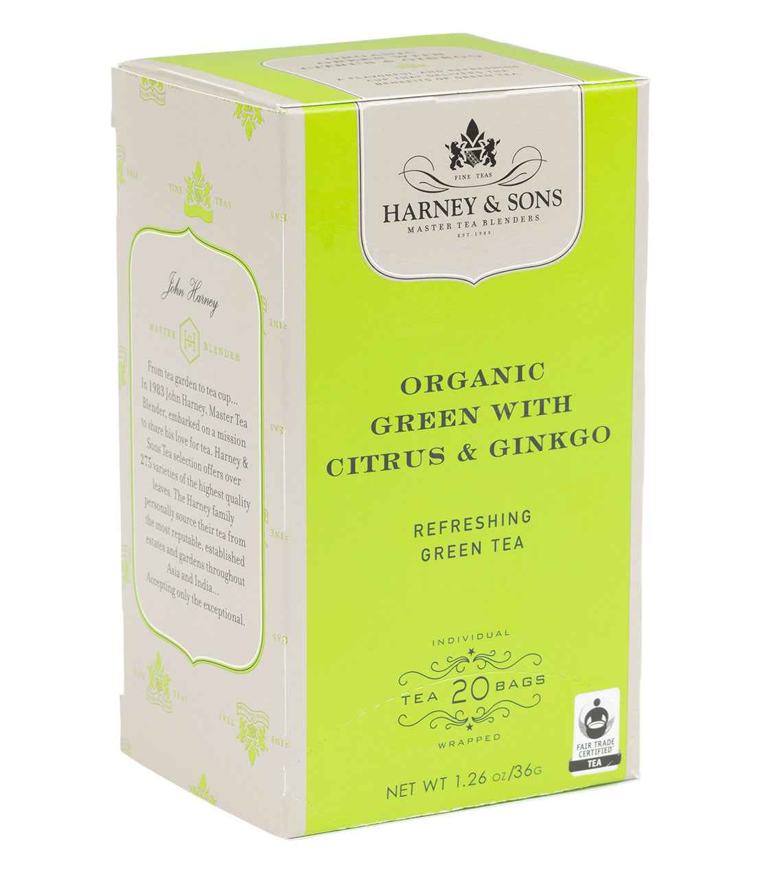 Organic Green with Citrus &amp; Ginkgo, Box of 20 Premium Teabags