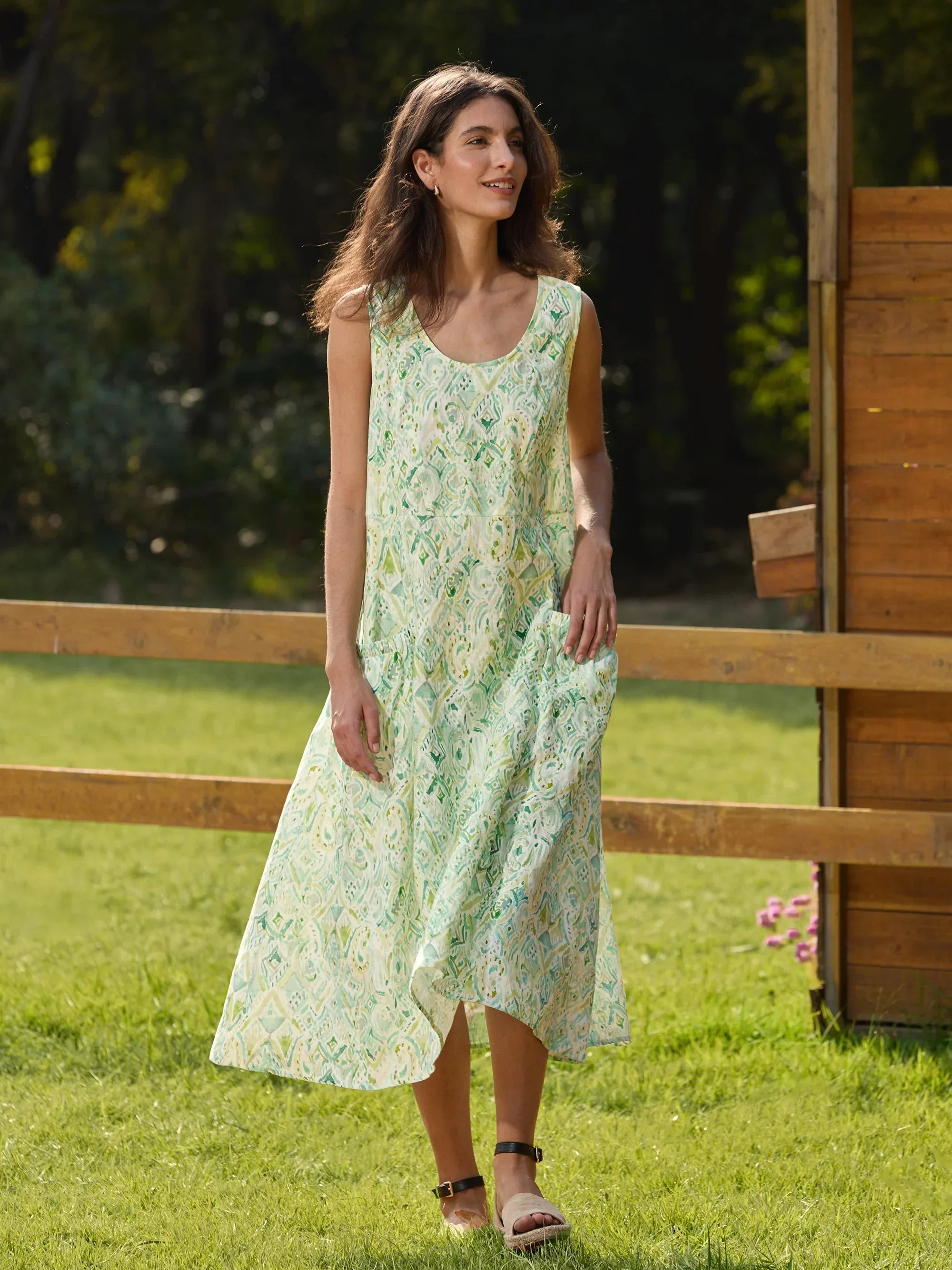 100% Linen Floral Swing Beach Tank Dress LORRAINE by LINTICO