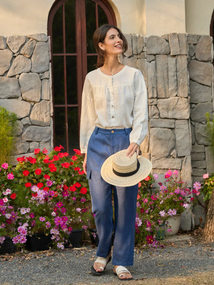 100% Linen Cargo Tapered Trousers with Patch Pockets JESSE by LINTICO