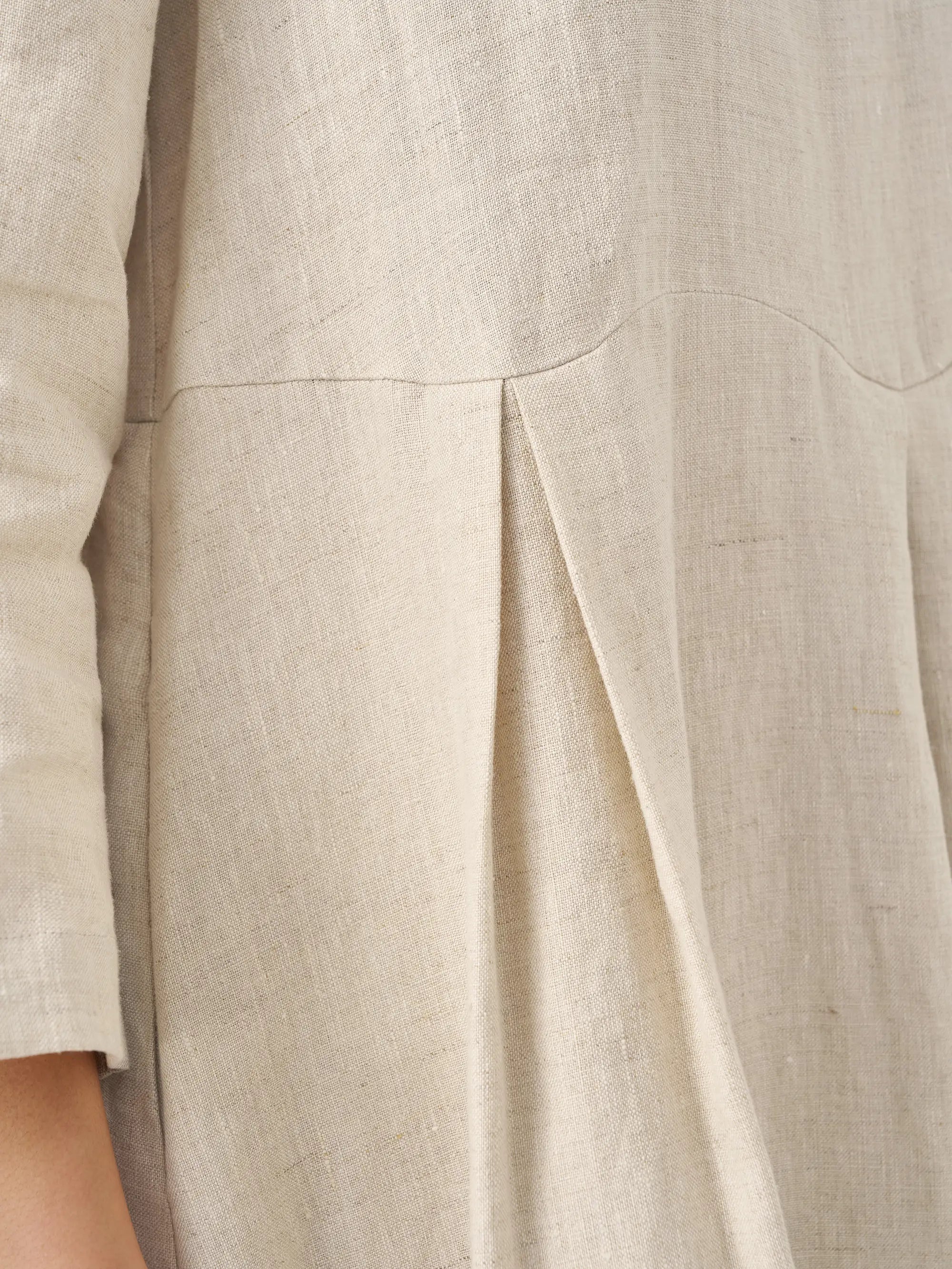 100% Linen Bateau Neck Pleated Midi Dress ABIGAIL  DestGlow