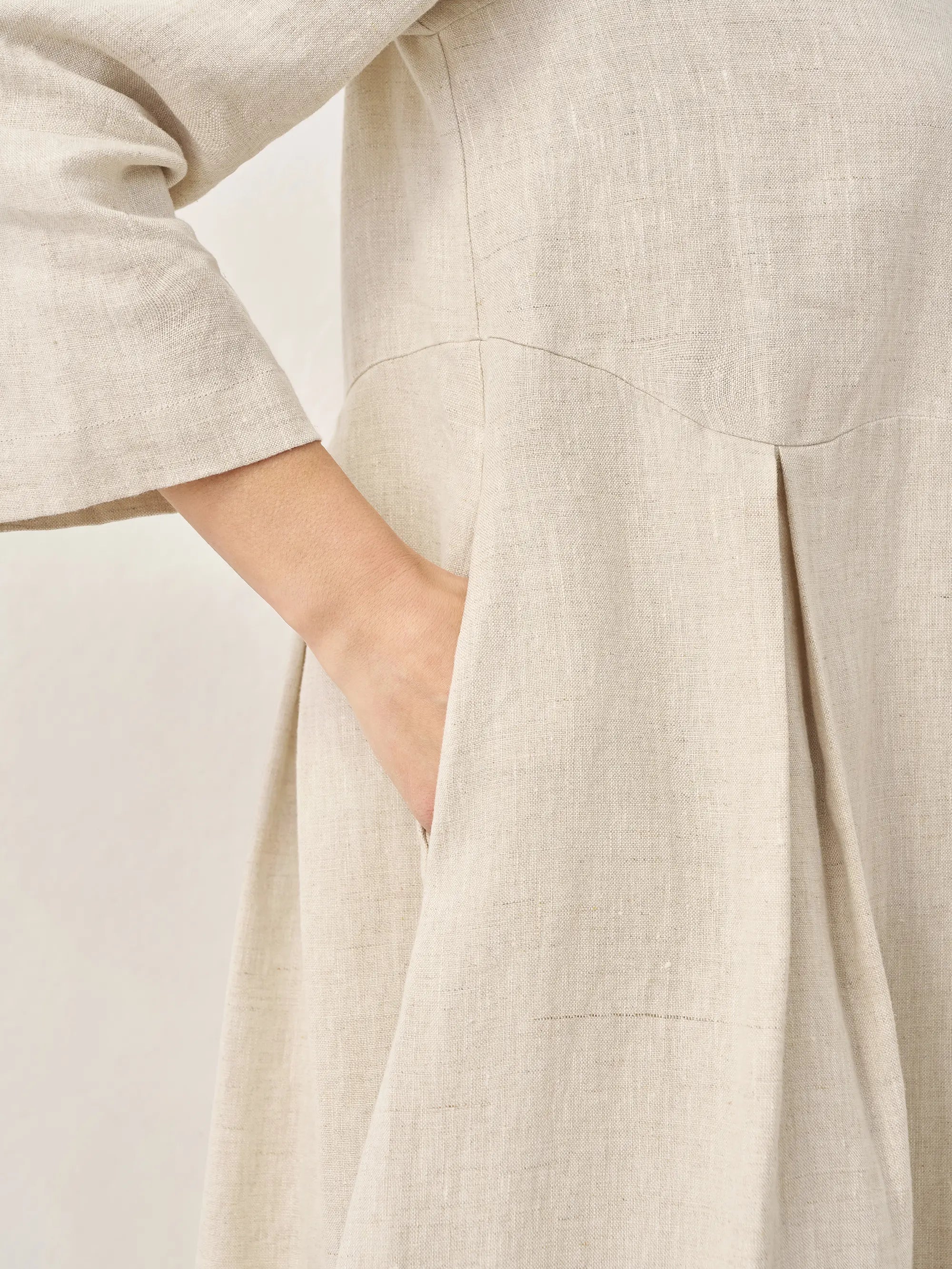 100% Linen Bateau Neck Pleated Midi Dress ABIGAIL  DestGlow