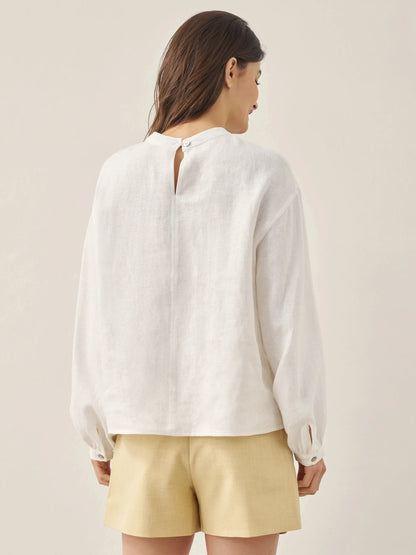 100% Linen Mock Neck Long-Sleeve Top DEANNA by LINTICO