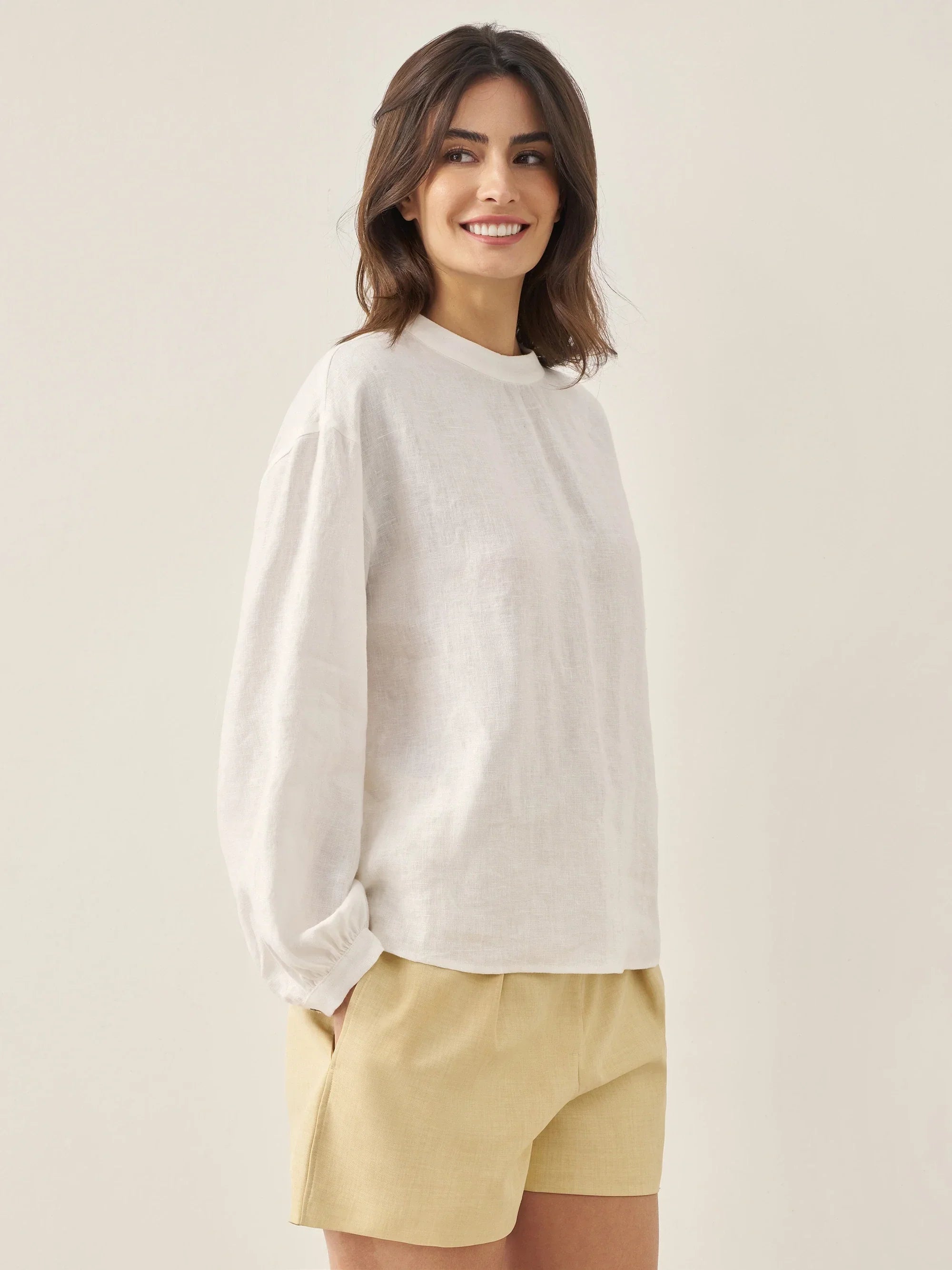 100% Linen Mock Neck Long-Sleeve Top DEANNA by LINTICO