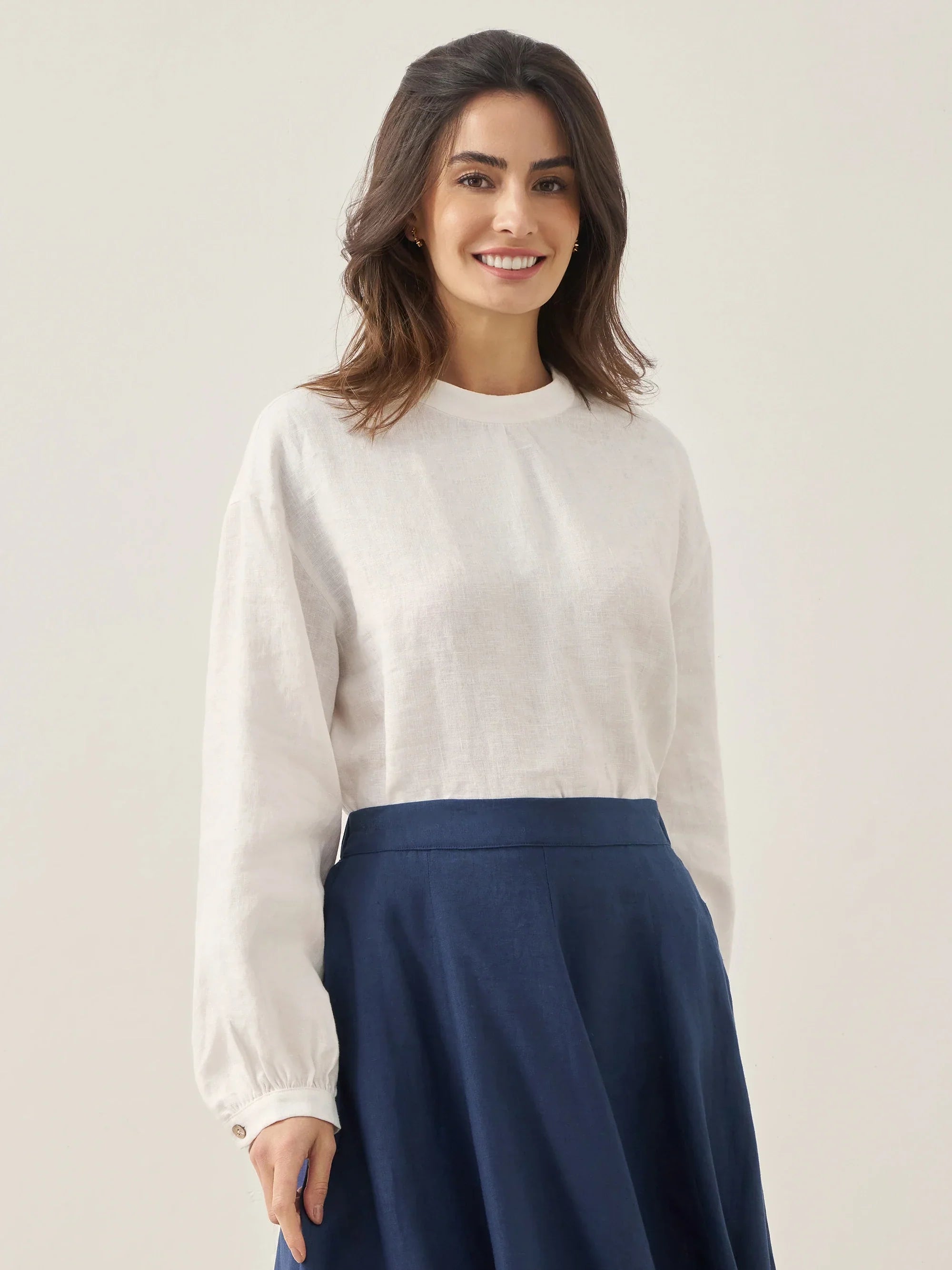 100% Linen Mock Neck Long-Sleeve Top DEANNA by LINTICO