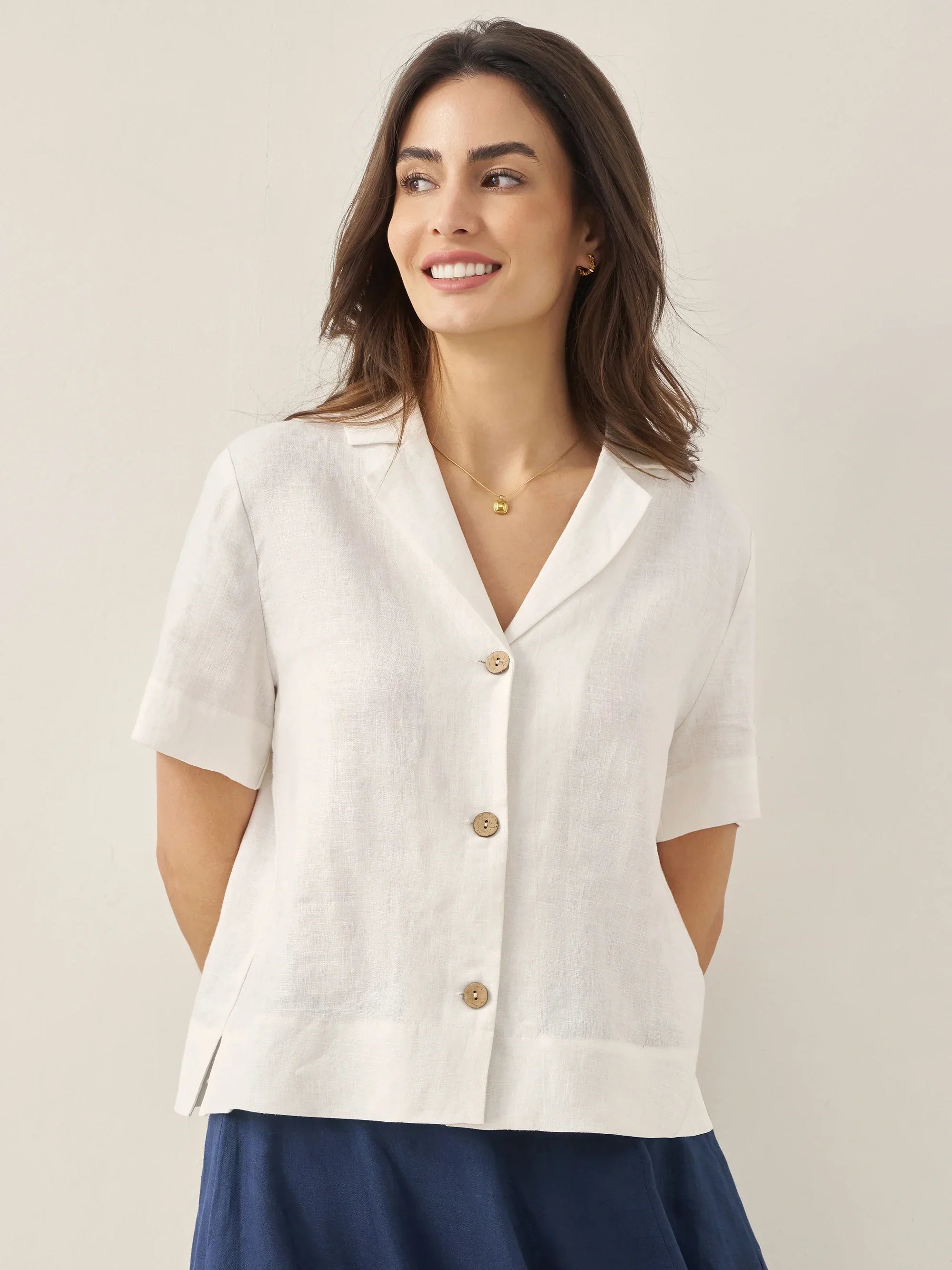 100% Linen Button-Up Short Sleeve Shirt ORENDA by LINTICO
