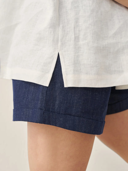 100% Linen Round Neck Pleated Pullover Top QUINLAN by LINTICO