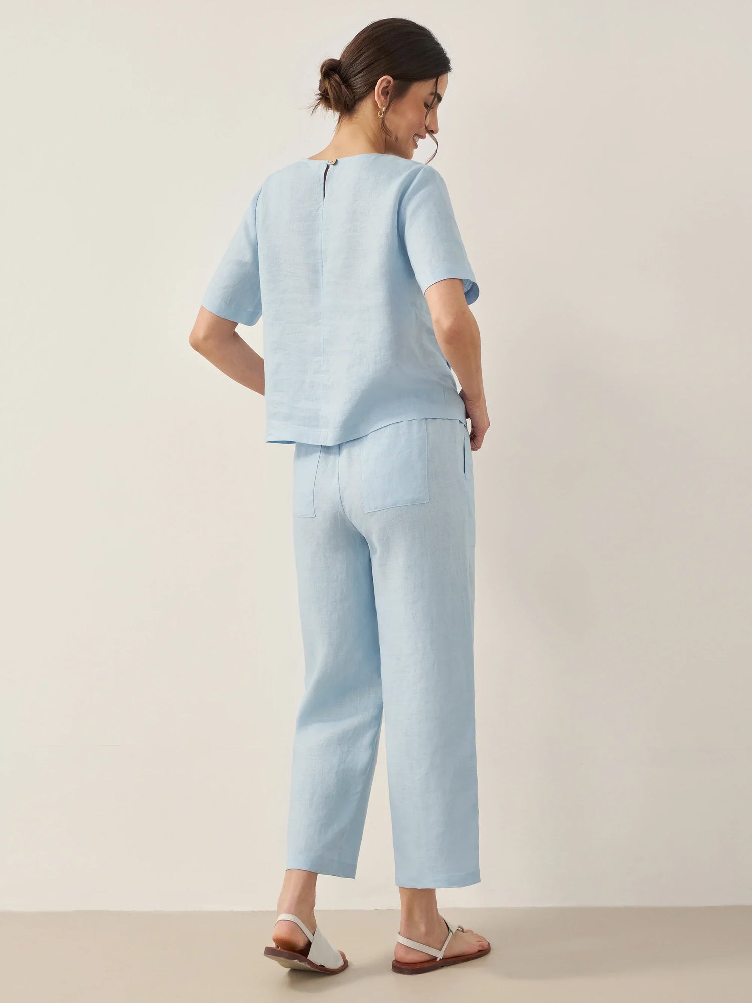 100% Linen Short-Sleeve Round Neck Button Detail Top &amp; Pants Set JOSIE by LINTICO