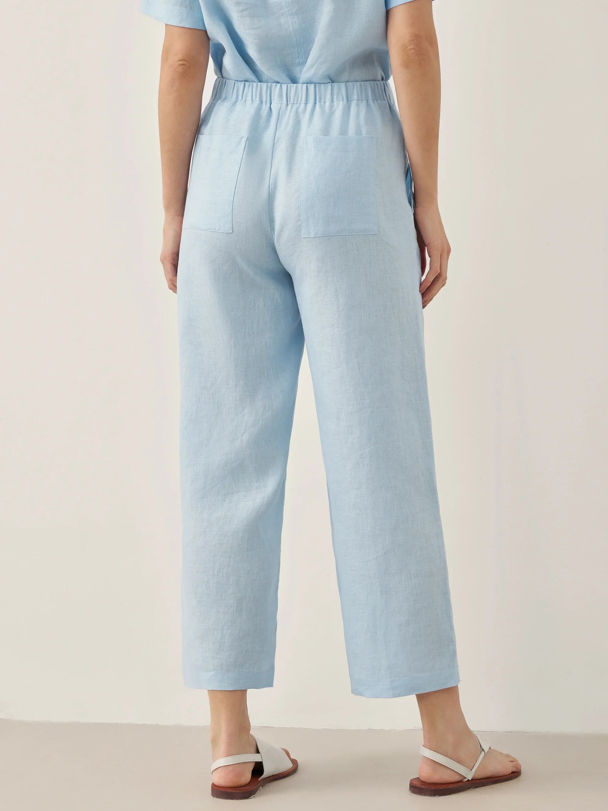 100% Linen Short-Sleeve Round Neck Button Detail Top &amp; Pants Set JOSIE by LINTICO