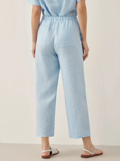 100% Linen Short-Sleeve Round Neck Button Detail Top &amp; Pants Set JOSIE by LINTICO