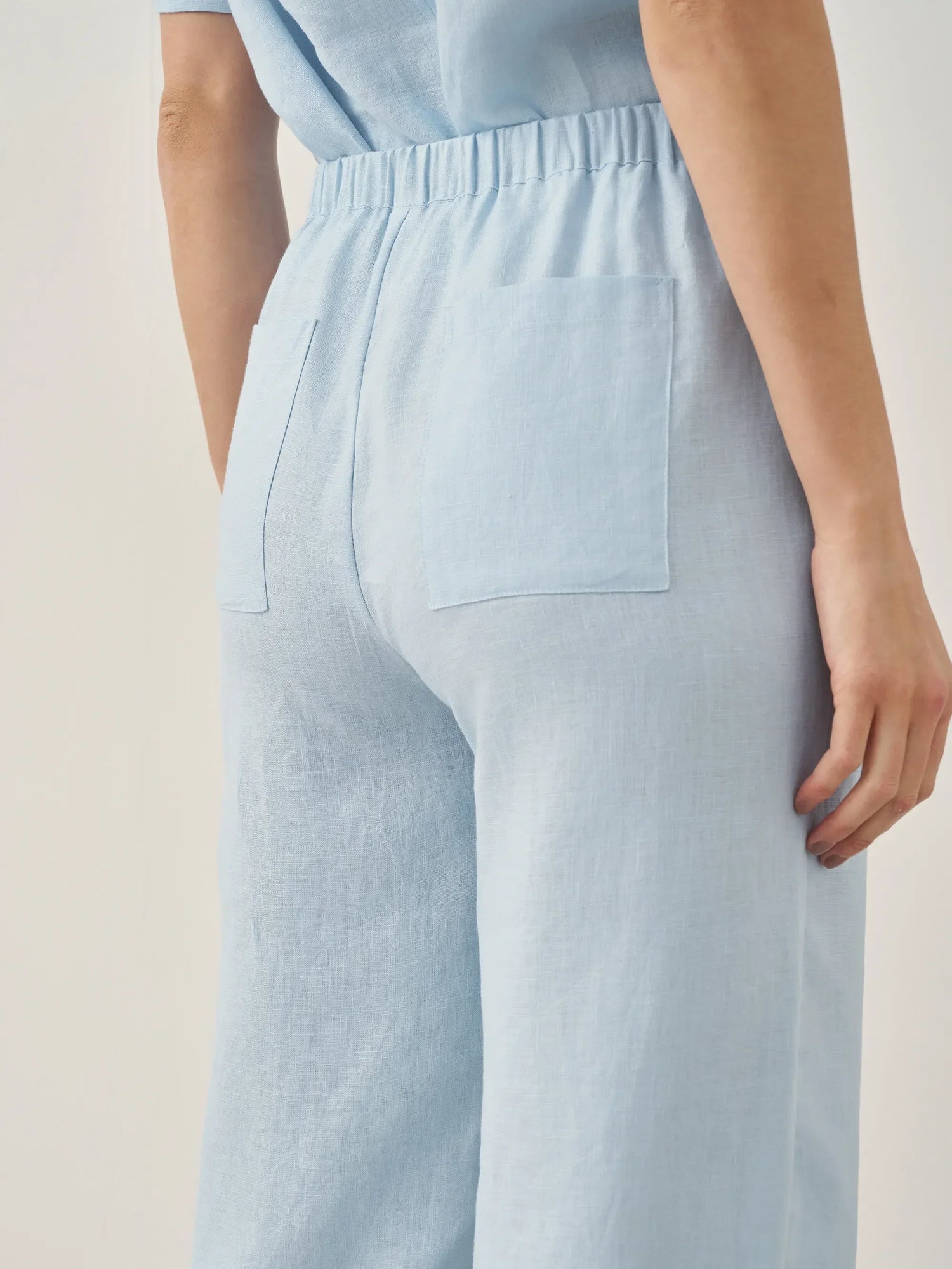 100% Linen Short-Sleeve Round Neck Button Detail Top &amp; Pants Set JOSIE by LINTICO