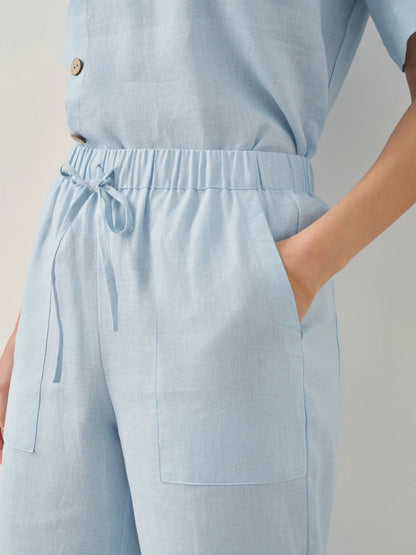 100% Linen Short-Sleeve Round Neck Button Detail Top &amp; Pants Set JOSIE by LINTICO