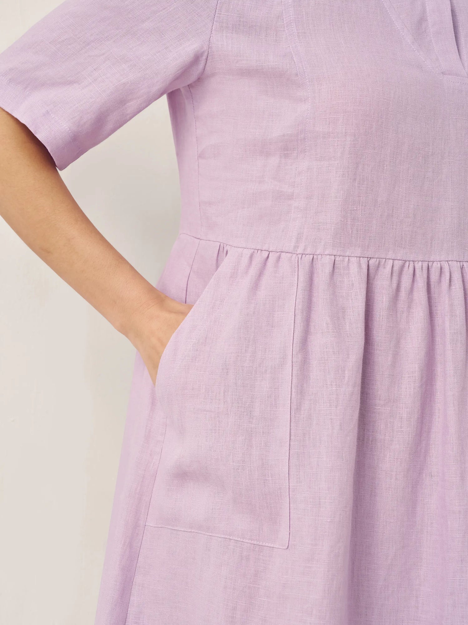 100% Linen Shawl V-Neck Pleated Maxi Dress SUSAN by LINTICO