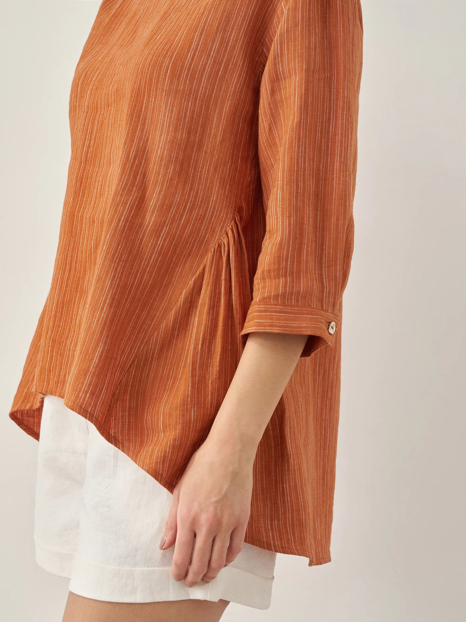 100% Linen Round Neck Artistic Stripe Top FLORENCE by LINTICO