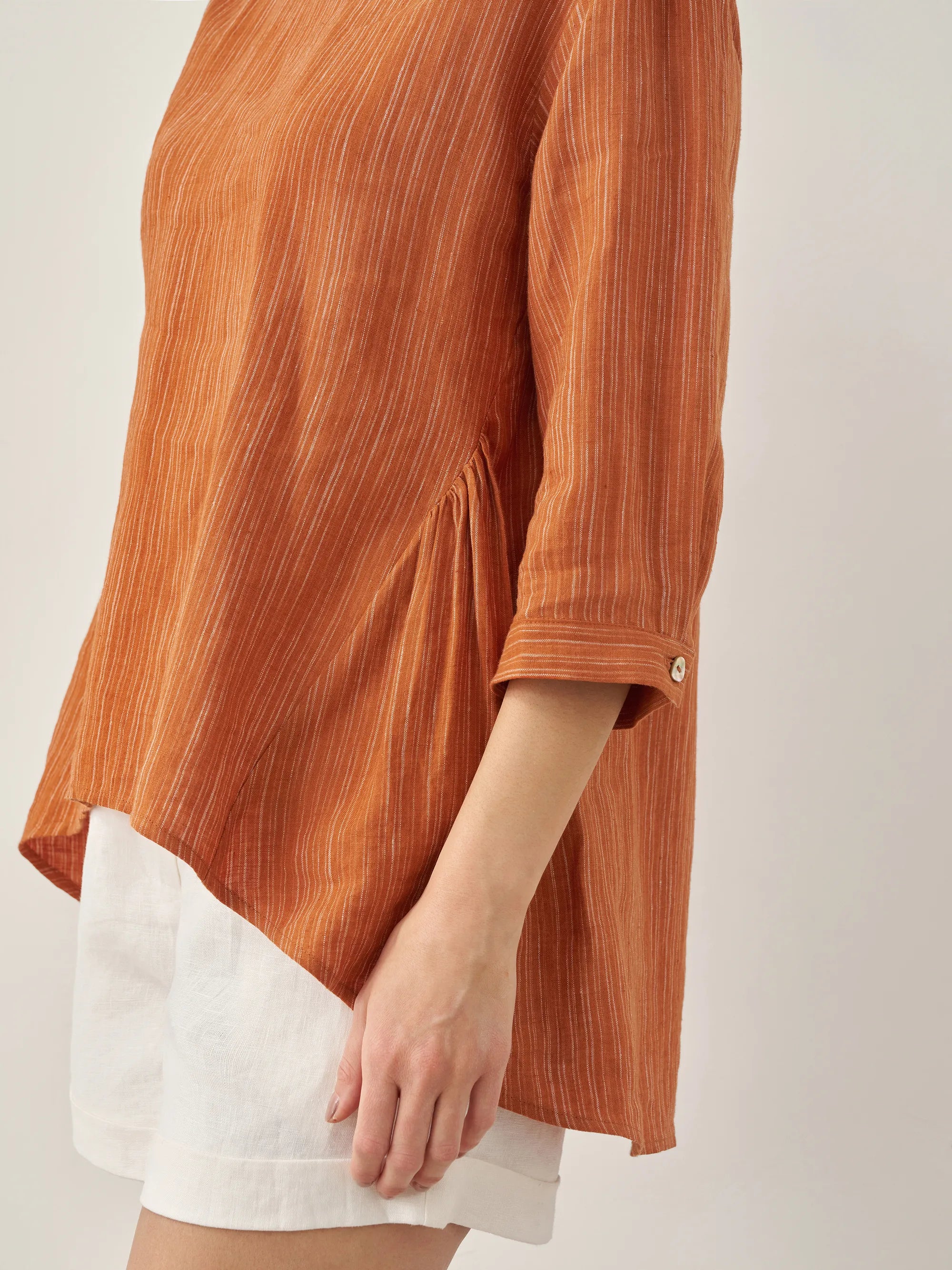 100% Linen Round Neck Artistic Stripe Top FLORENCE by LINTICO