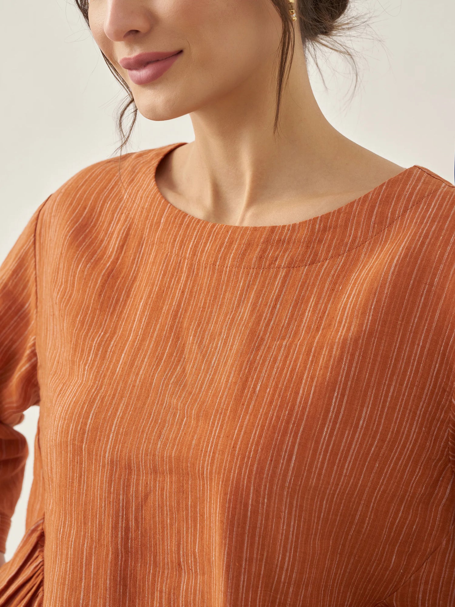 100% Linen Round Neck Artistic Stripe Top FLORENCE by LINTICO