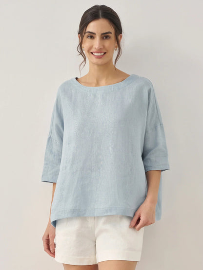 100% Linen Boatneck 3/4 Length Sleeve Top AURORA 