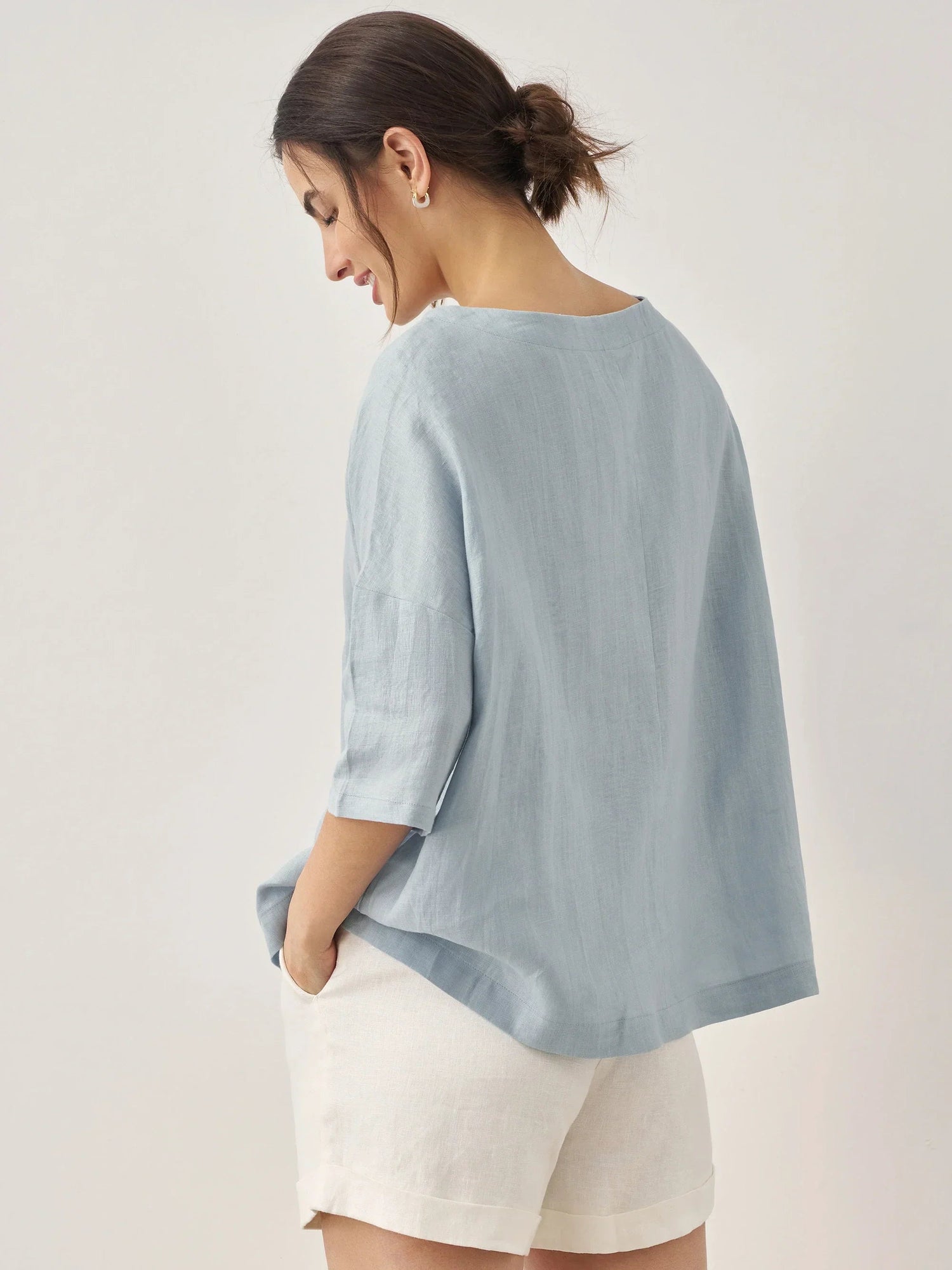 100% Linen Boatneck 3/4 Length Sleeve Top AURORA 