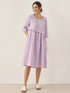 100% Linen Asymmetrical Pleated Round Neck Midi Dress YOLANDA by LINTICO