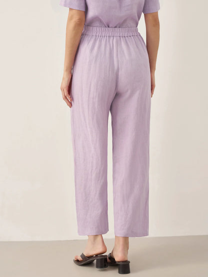 100% Linen Short-Sleeve Round Neck Button Detail Top &amp; Pants Set SASHA by LINTICO