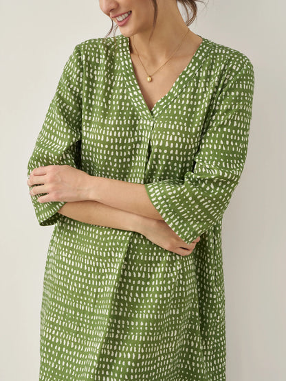 100% Linen V-Neck Dot Mini Dress LIRA by LINTICO
