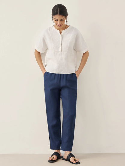 100% Linen Straight-Leg Pants with Elastic Waist PATRICE by LINTICO