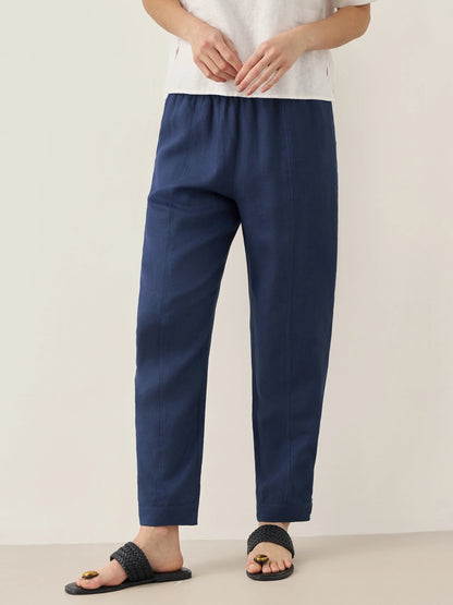 100% Linen Straight-Leg Pants with Elastic Waist PATRICE by LINTICO