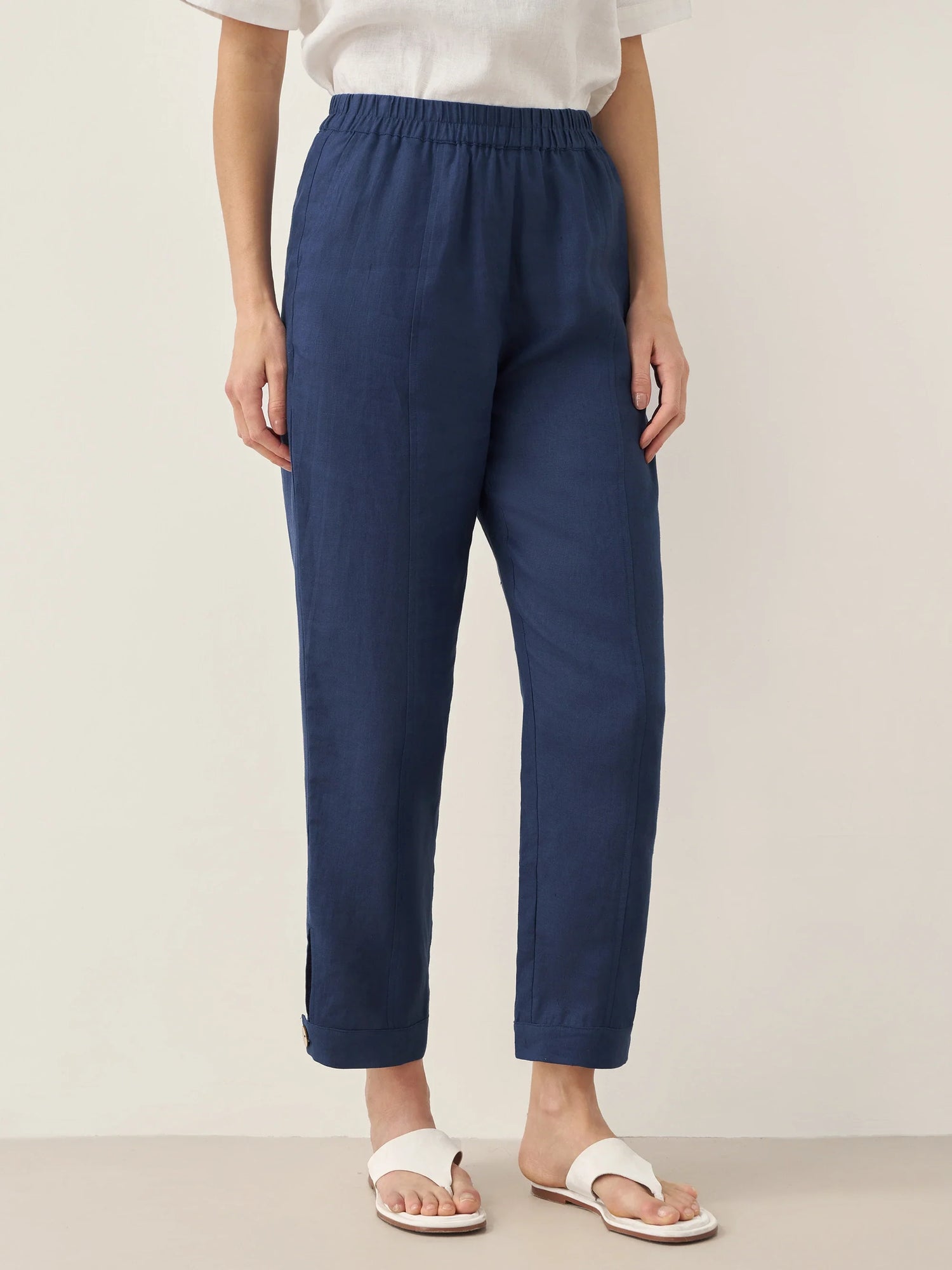 100% Linen Straight-Leg Pants with Elastic Waist PATRICE by LINTICO