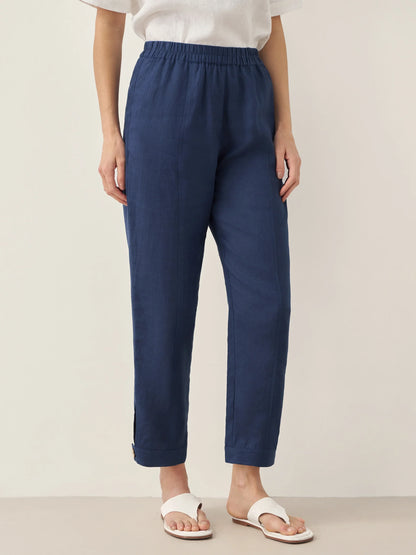 100% Linen Straight-Leg Pants with Elastic Waist PATRICE by LINTICO