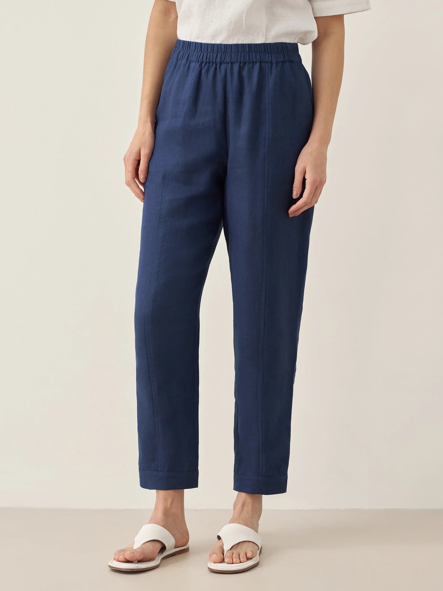 100% Linen Straight-Leg Pants with Elastic Waist PATRICE by LINTICO