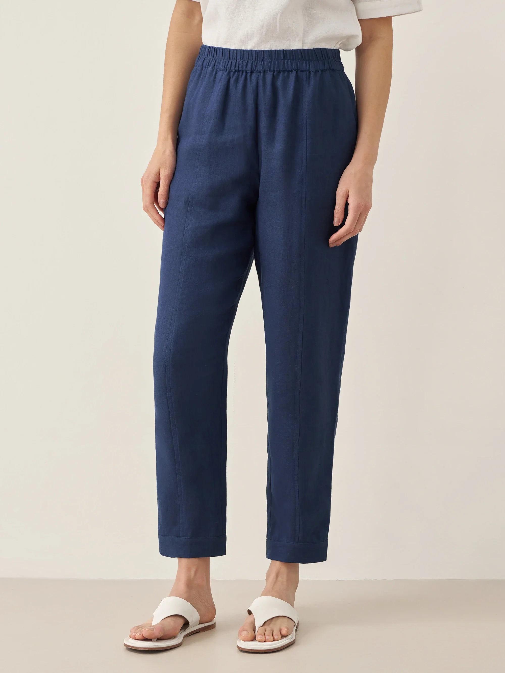 100% Linen Straight-Leg Pants with Elastic Waist PATRICE by LINTICO