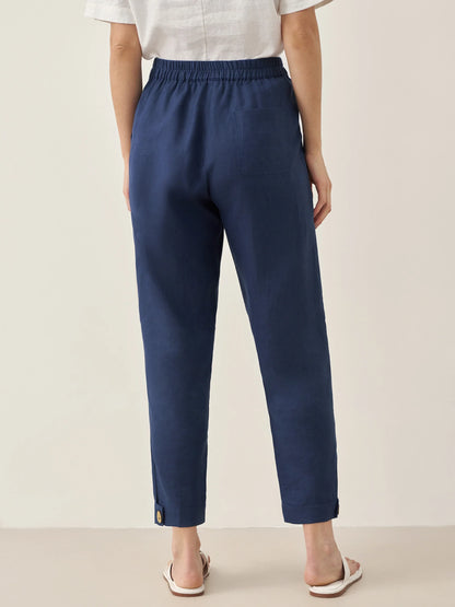 100% Linen Straight-Leg Pants with Elastic Waist PATRICE by LINTICO