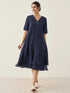 100% Linen V-Neck Double-Layer Midi Dress JAYDA by LINTICO