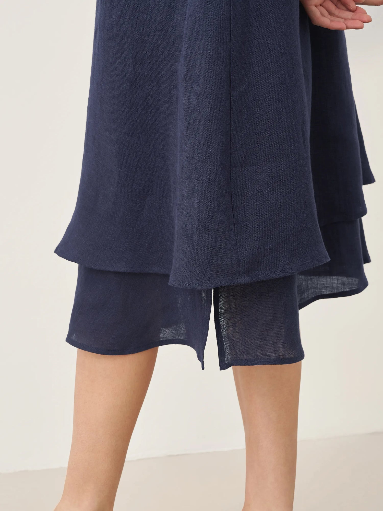100% Linen V-Neck Double-Layer Midi Dress JAYDA by LINTICO